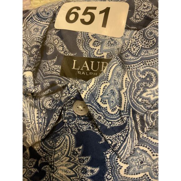 Lauren Ralph Lauren Dress BLUE Paisley Button Down Shirt Dress Oversized SMALL - Picture 12 of 12